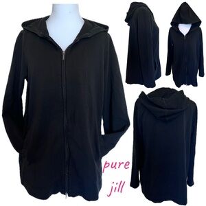 Purejill Black Full 2 way Zip Hooded Jacket Sweatshirt Pima Cotton Women's S